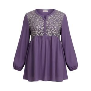 Flycurvy Womens Embroidered Tunic Blouse Purple 5XL Plus Size NWT